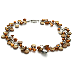 6-7mm Sladkovodní Náhrdelník in Honey - Pearl with Heart Charms ampanské